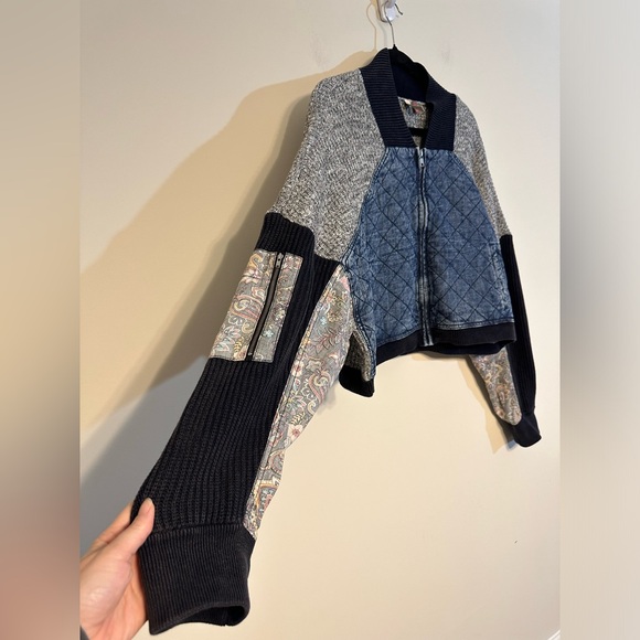 Pilcro Patchwork Bomber Sweater Jacket Size XL EUC - Picture 4 of 9